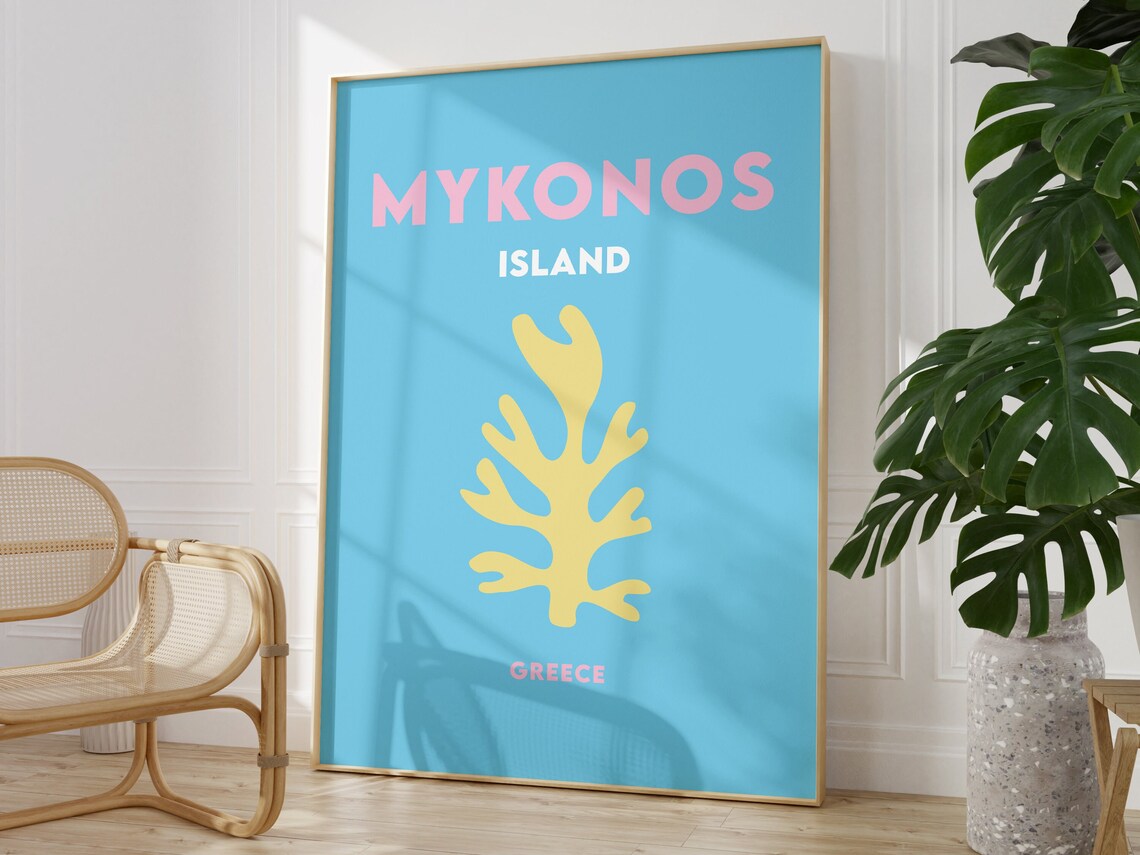 Mykonos Minimalist Travel Poster, Greece Print