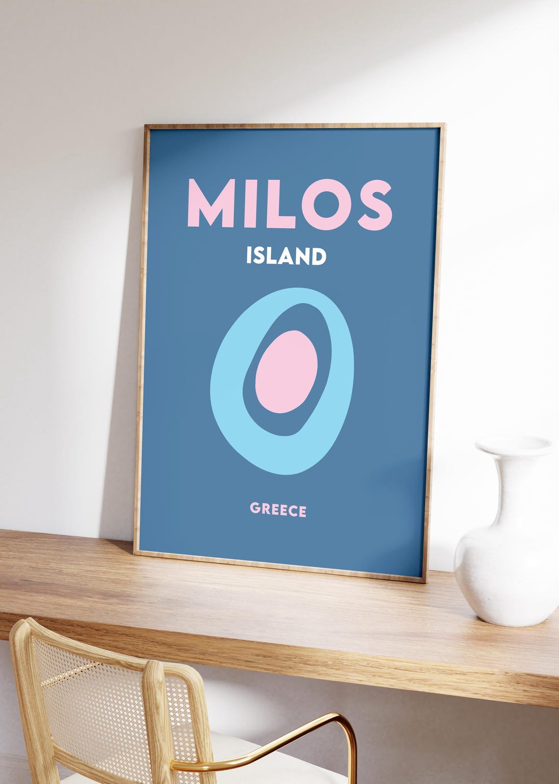 Milos Island Greece Blue Abstract Oval Minimalist Travel Poster - Image 2