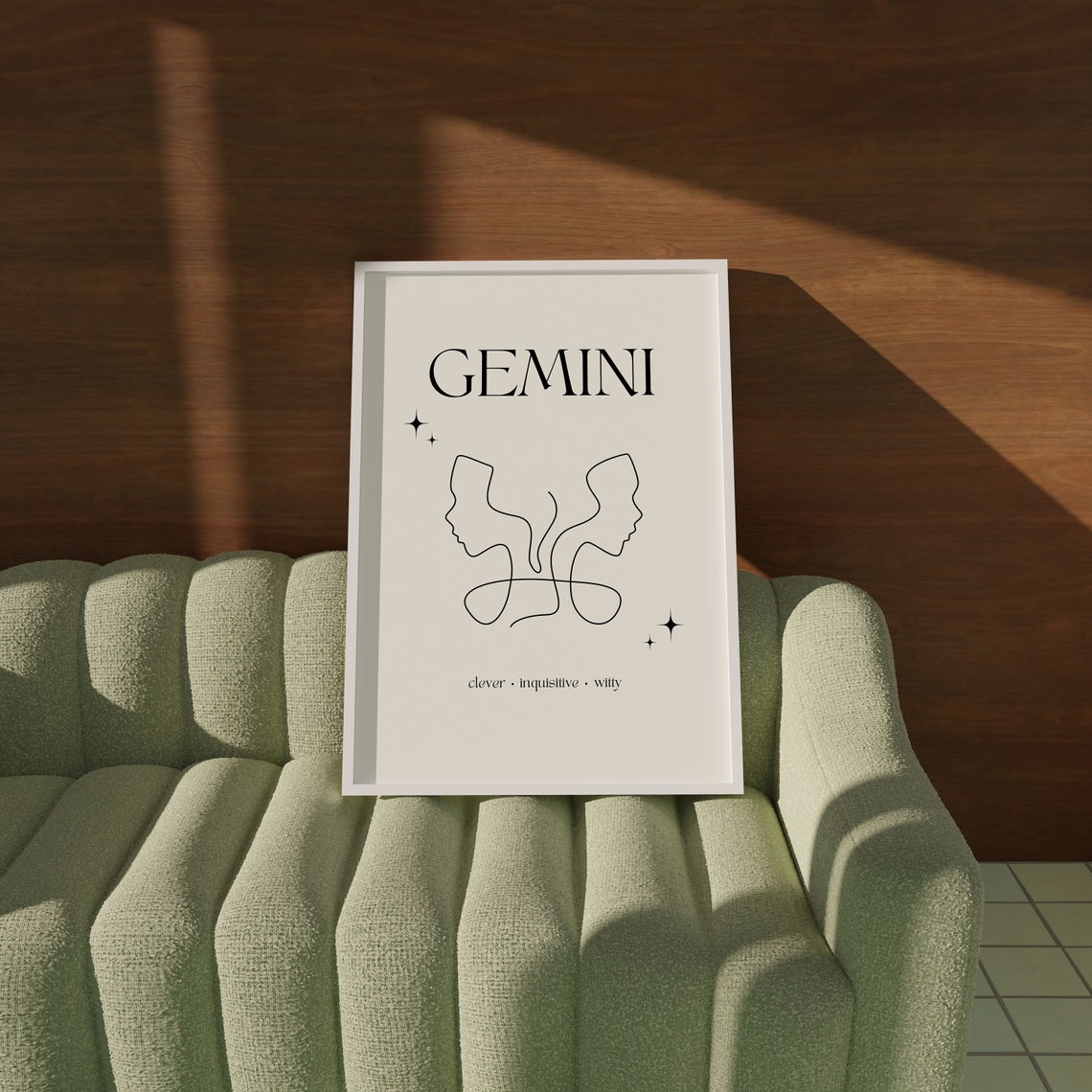 Gemini Zodiac Sign Minimalist Dual Face Line Art Cream Poster - Image 2