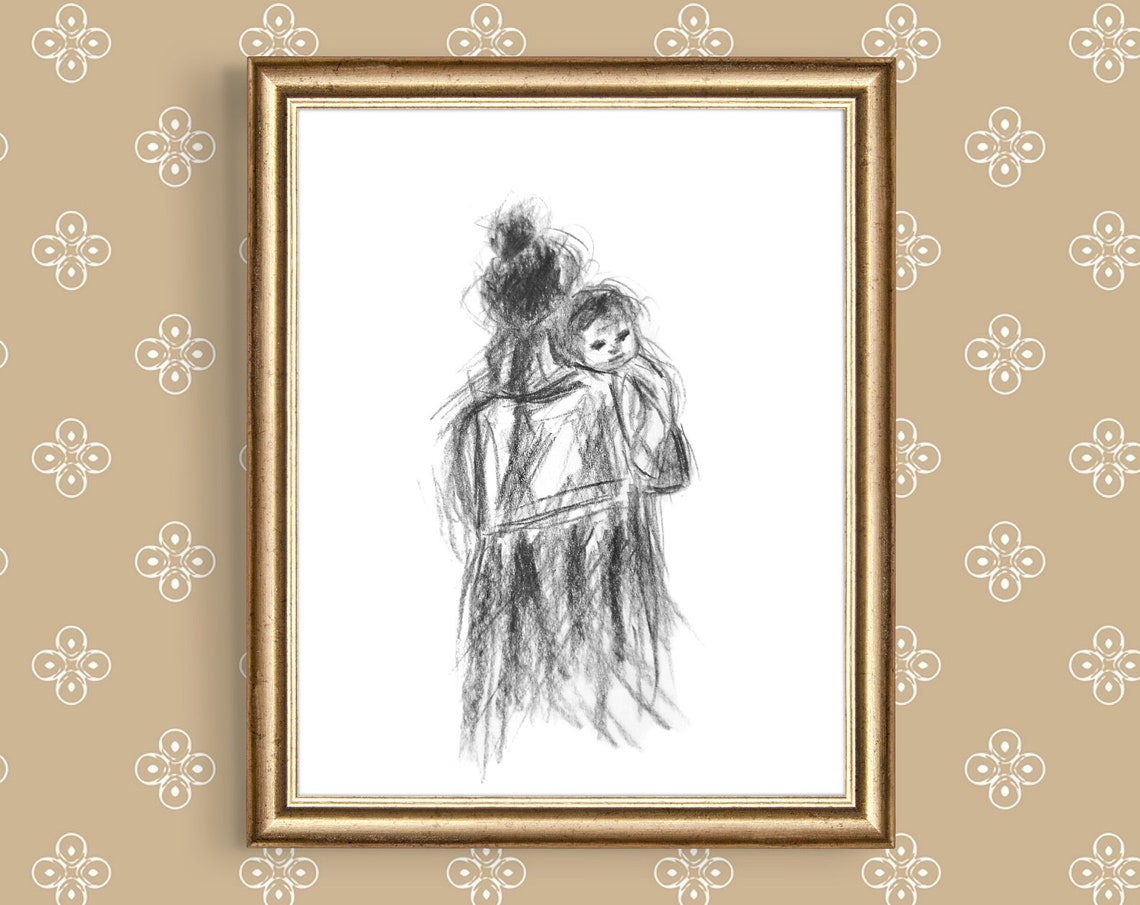 Motherhood Art Print Mother And Baby Painting In Minimalist Nursery Decor Gift For New Mom And Baby Poster Unframed - Image 3