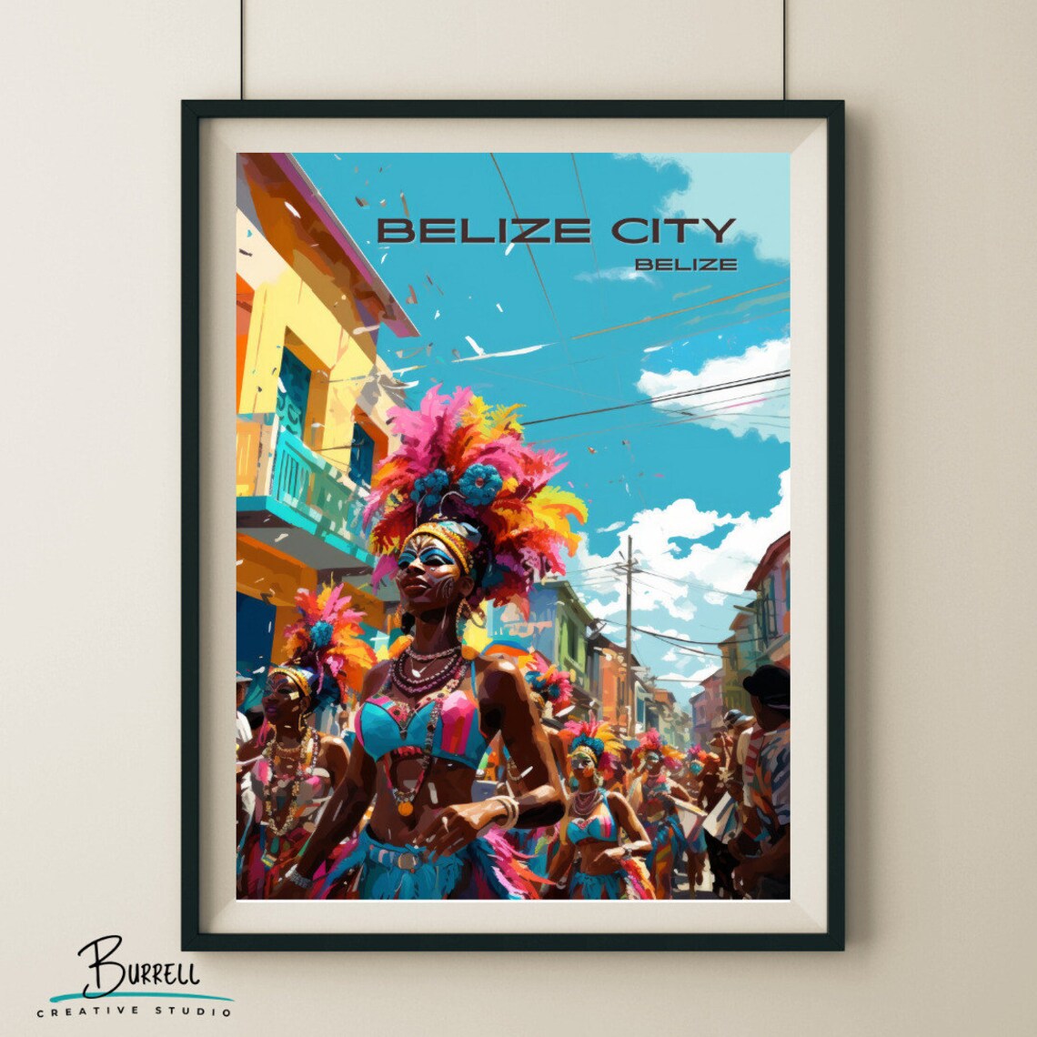 Belize City Carnival Feather Headdress Street Parade Festival Poster