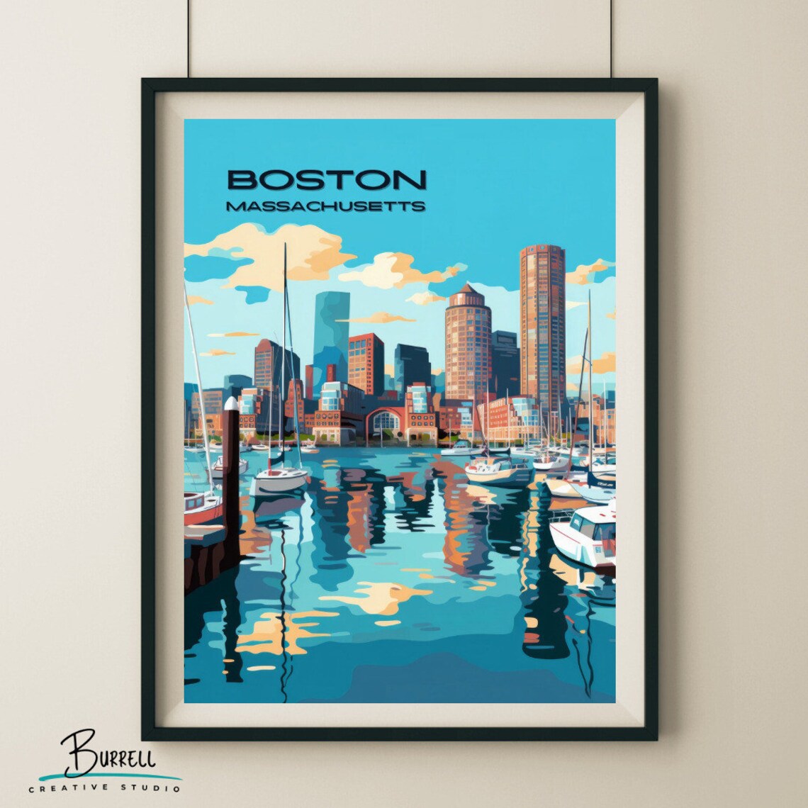 Boston Massachusetts Harbor Skyline Sailboat Retro Travel Poster - Image 4