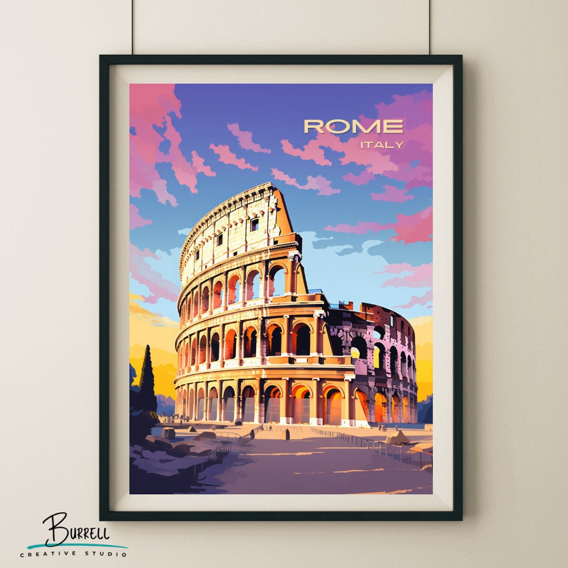 Rome Italy Colosseum at Sunset Ancient Arena Landmark Art Poster