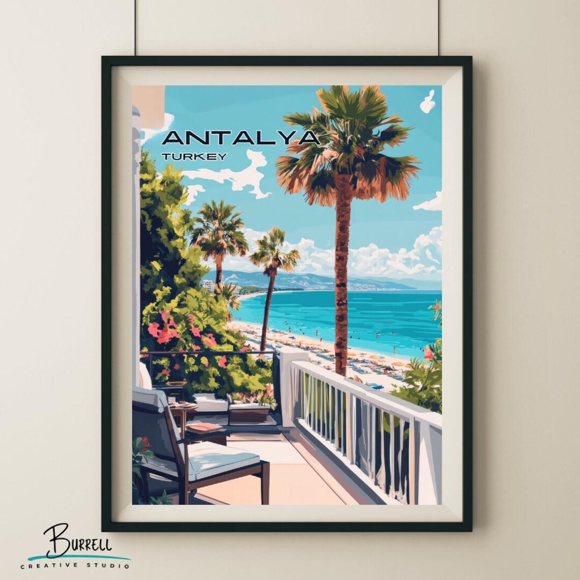 Antalya Turkey Lara Beach Sunny Palm Terrace Sea View Poster