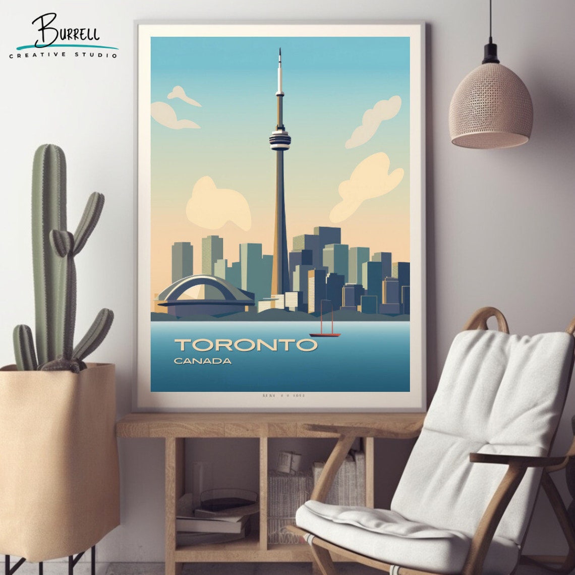 Toronto Canada CN Tower Skyline Waterfront Retro Travel Poster