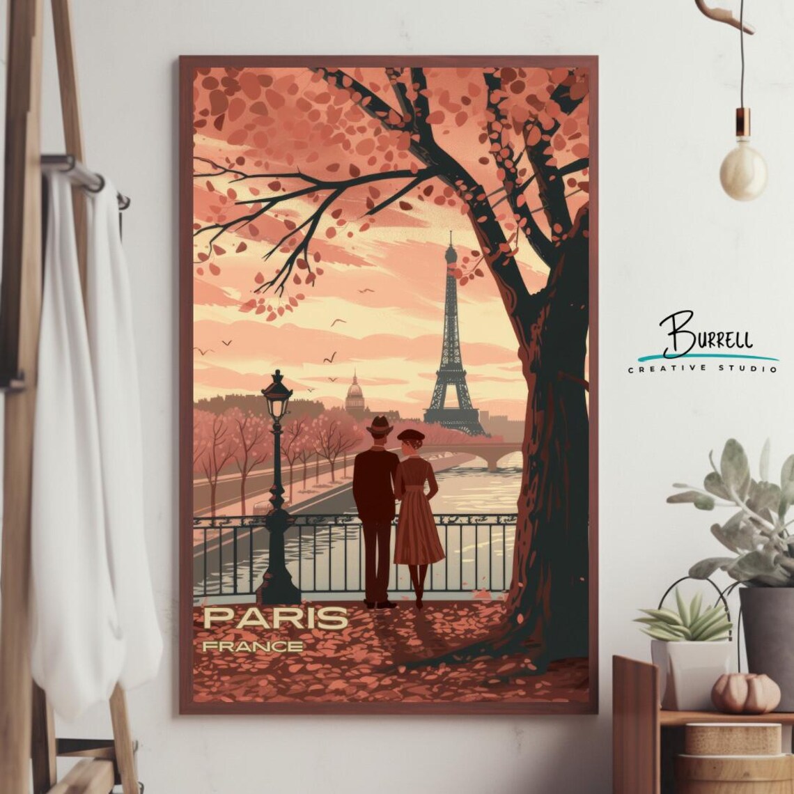 Paris France Eiffel Tower Autumn River Couple Vintage Travel Poster - Image 4