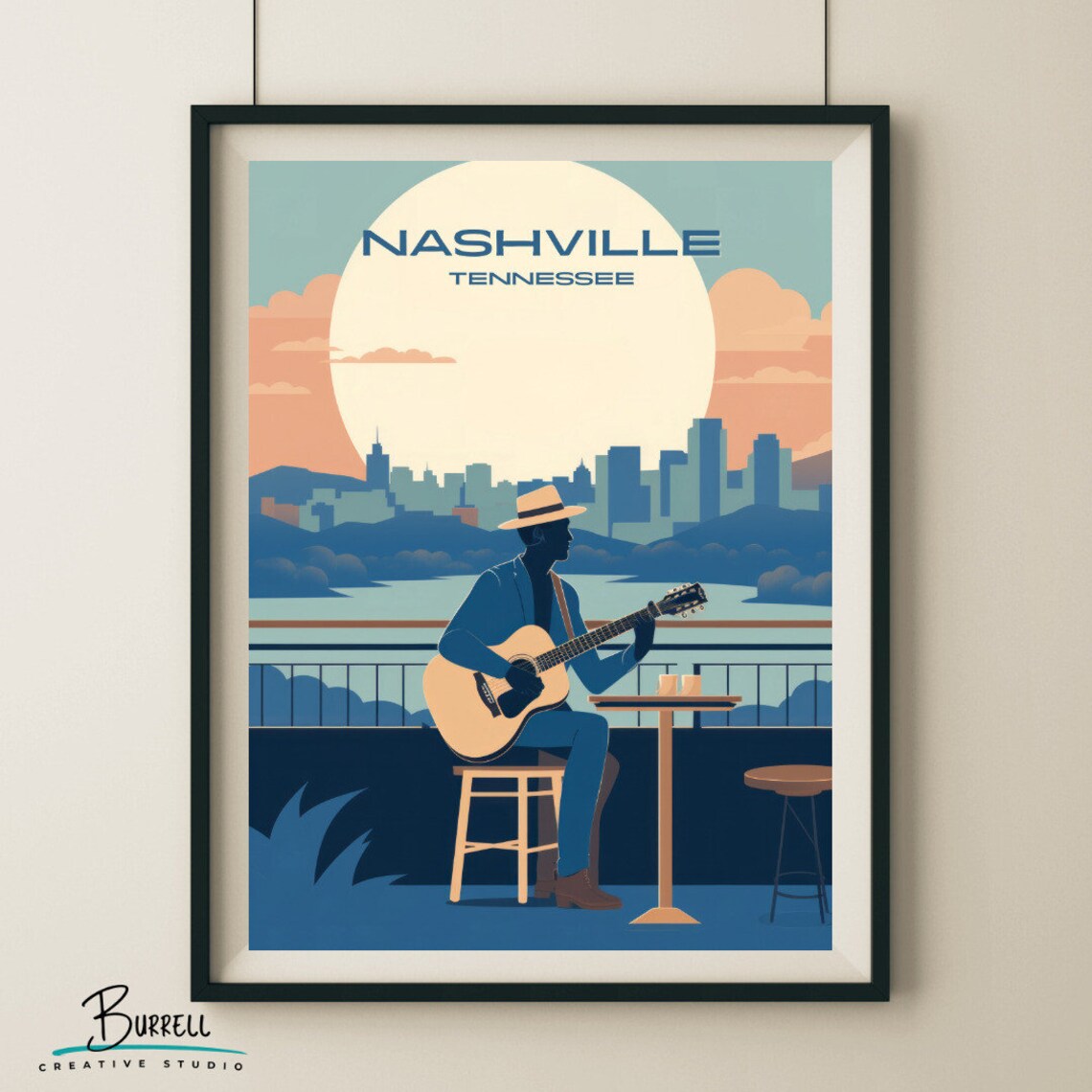 Nashville Tennessee Country Guitar Musician Skyline Travel Poster - Image 6