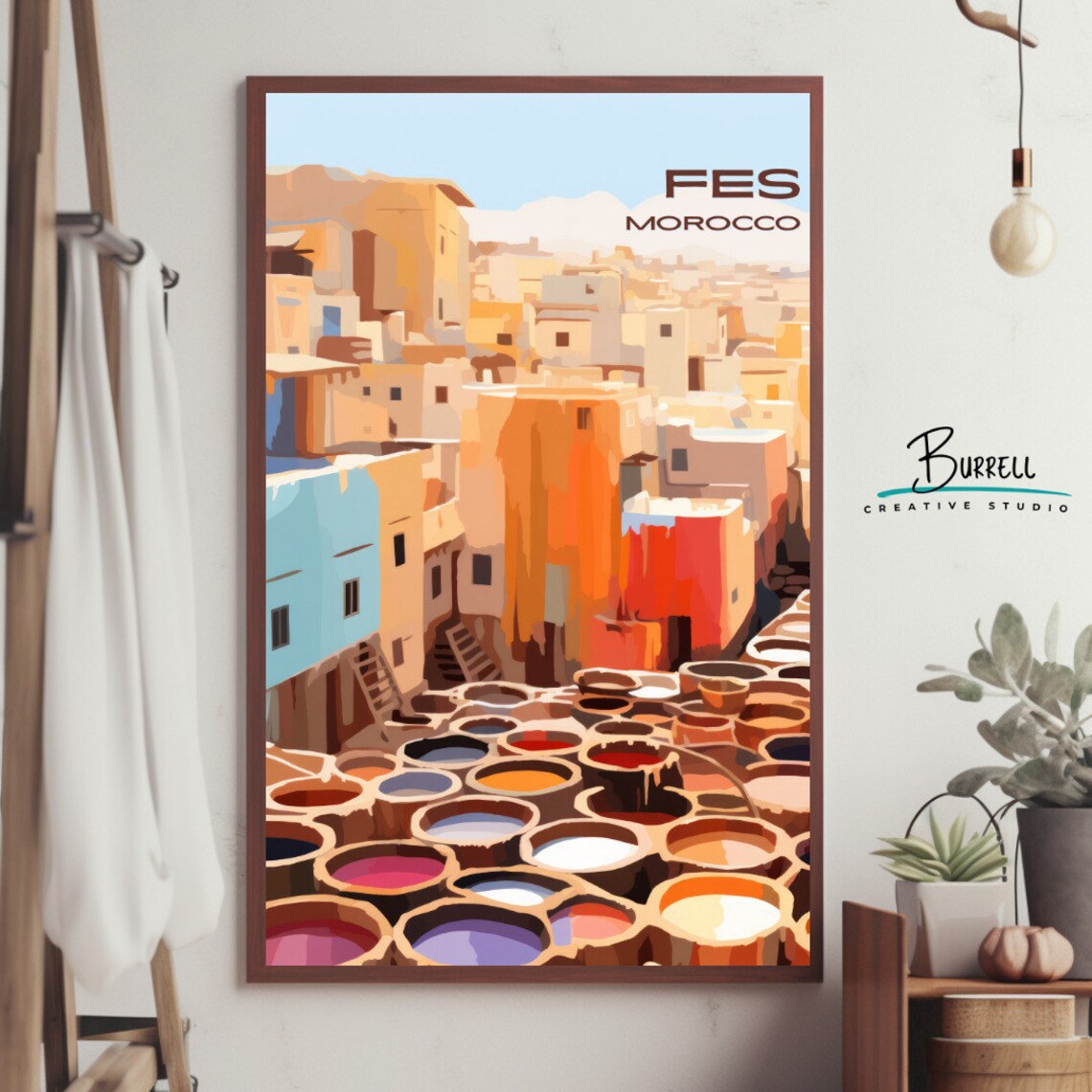 Fes Morocco Tannery Travel Poster, Cultural Art Print - Image 4