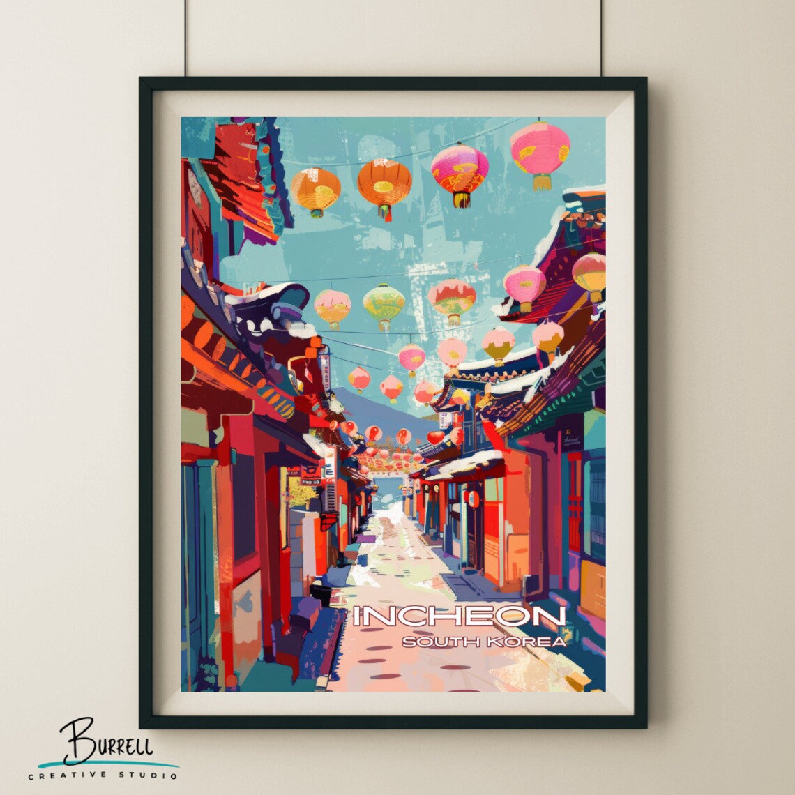Incheon South Korea Chinatown Red Lantern Street Asia Travel Poster