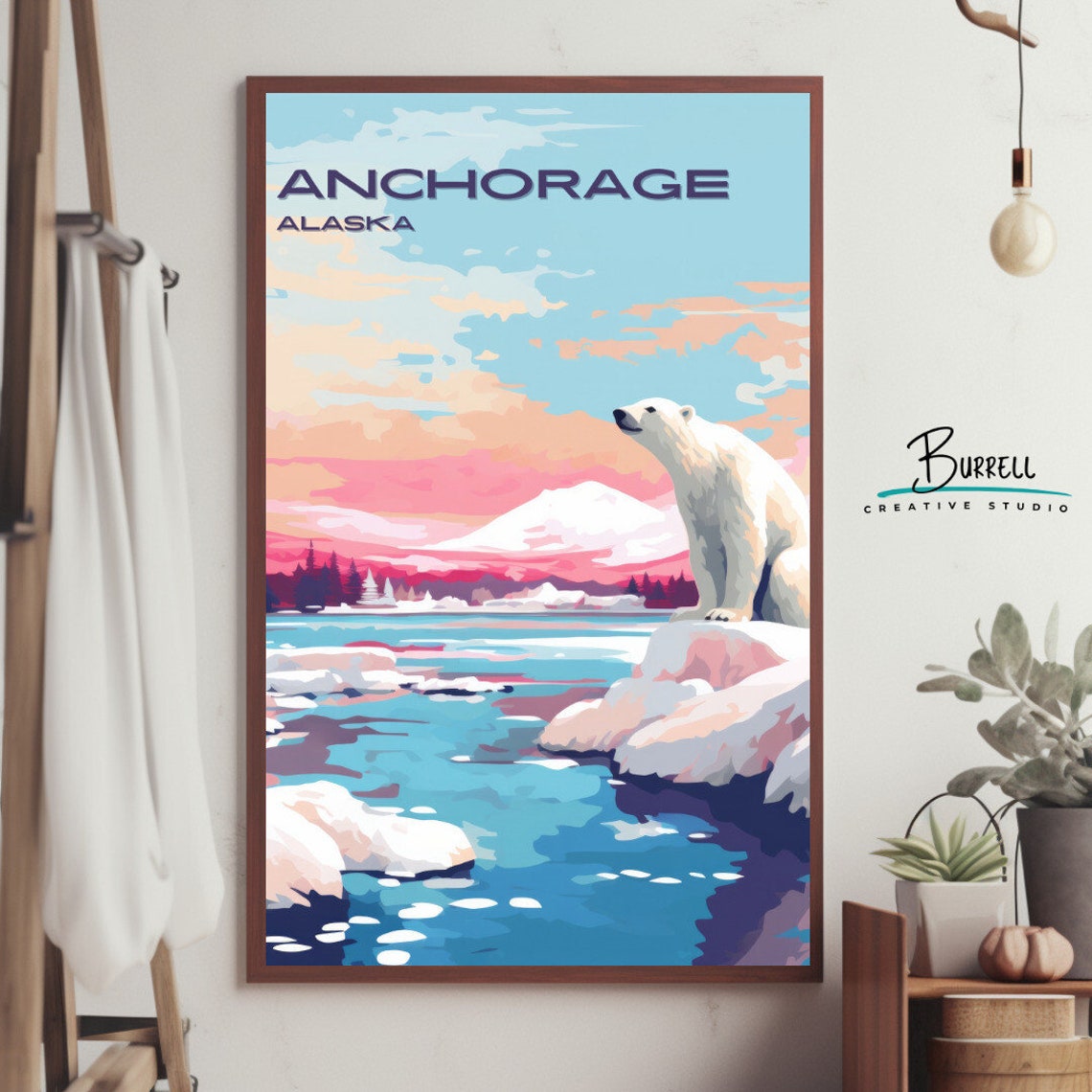 Anchorage Alaska Polar Bear Snowy Shore Sunset Arctic Poster - Image 4