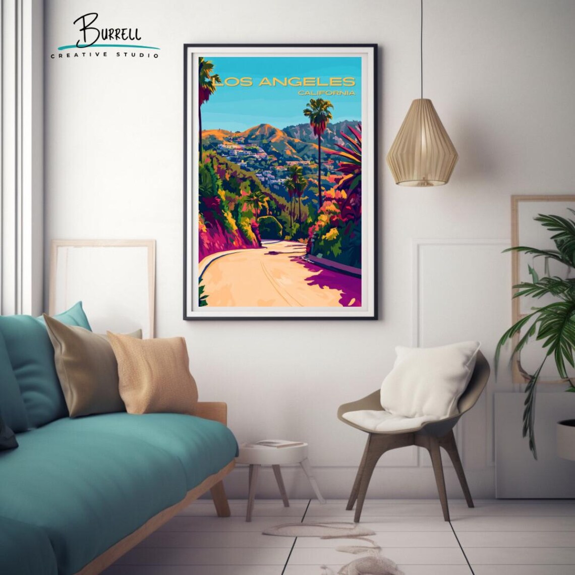 Los Angeles California Hills Winding Road Palms Scenic Travel Poster - Image 3