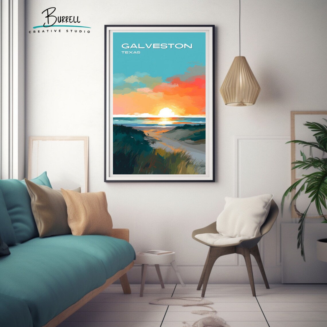 Galveston Texas Beach Sunset Travel Poster - Image 2