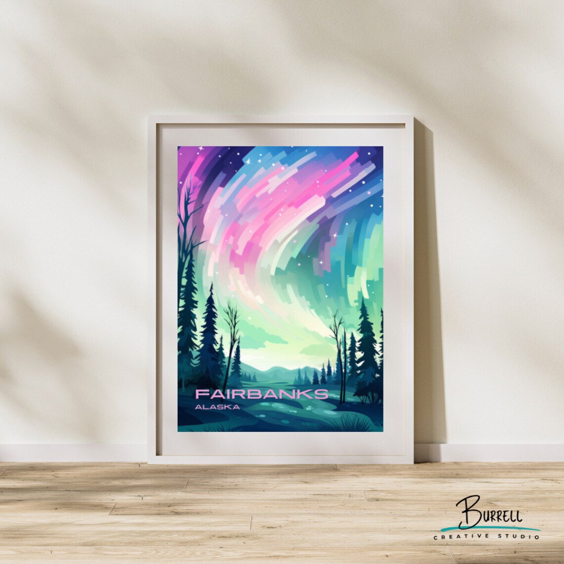 Fairbanks Alaska Northern Lights Travel Poster
