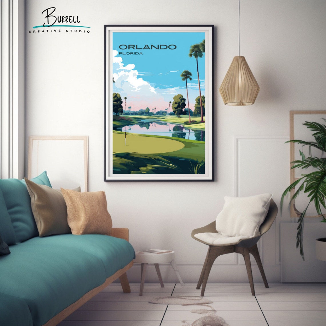 Orlando Florida Golf Course Palms Water Hazard Fairway Poster - Image 3