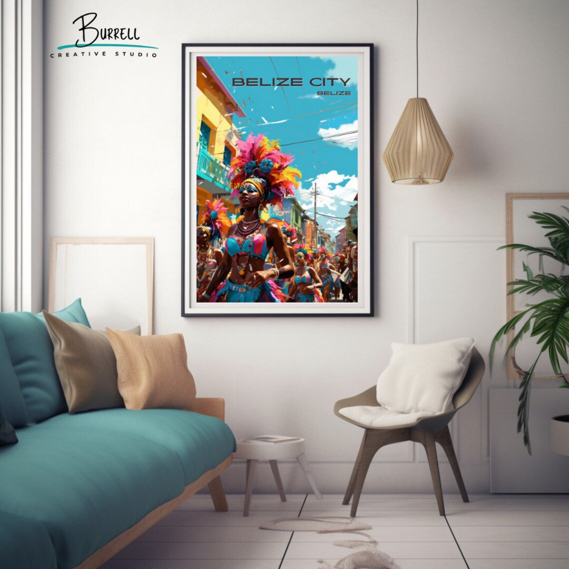 Belize City Carnival Feather Headdress Street Parade Festival Poster - Image 3
