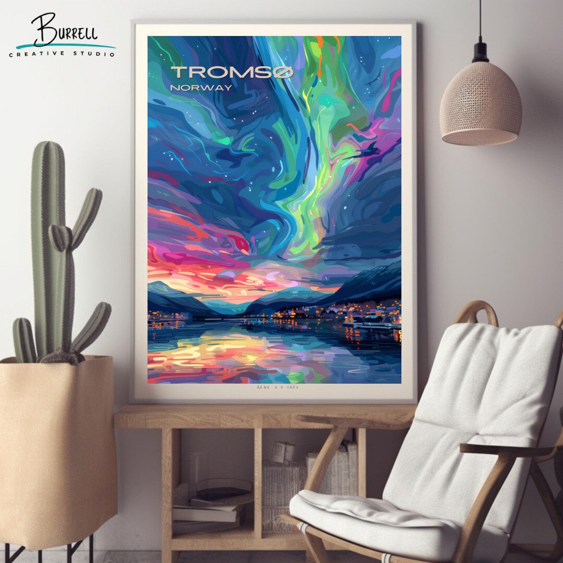Tromso Norway Vivid Aurora Borealis Fjord Town Reflections Poster - Image 2