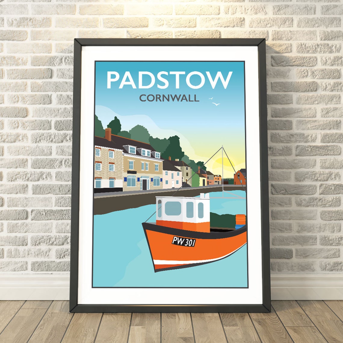 Padstow Cornwall Retro Harbor Fishing Boat Travel Poster Art