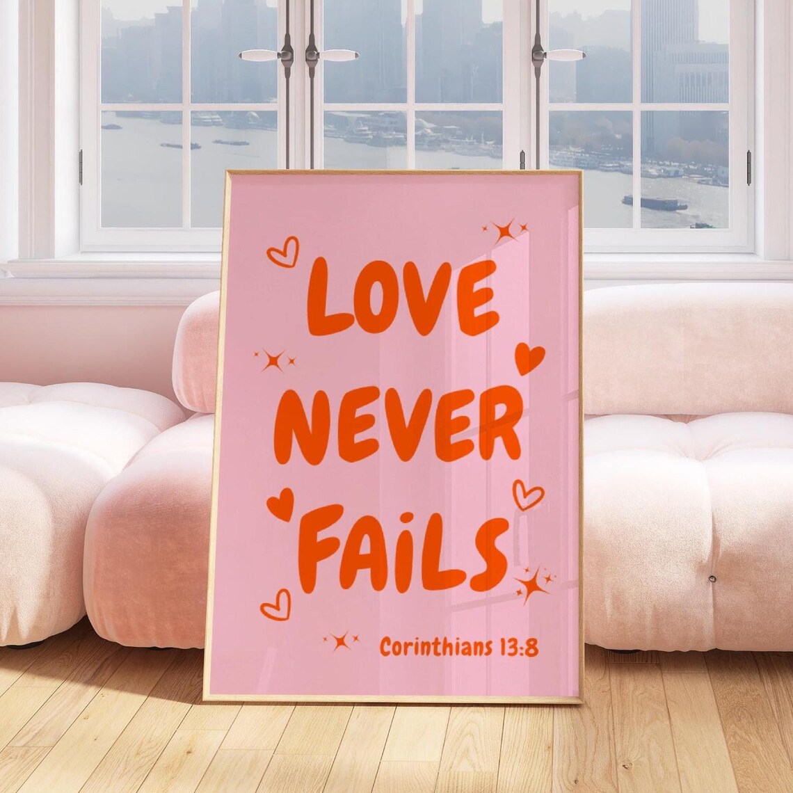 Modern Christian Art Christian Wall Art Scripture Wall Art Pink Orange Wall Art Bible Verse Wall Art Coquette Christian