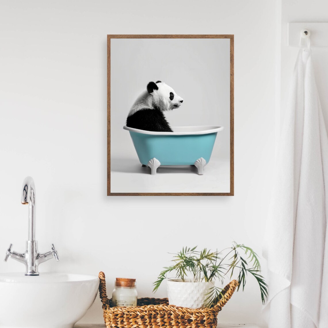 Funny Panda In Bathtub Print Whimsical Bathroom Wall Art