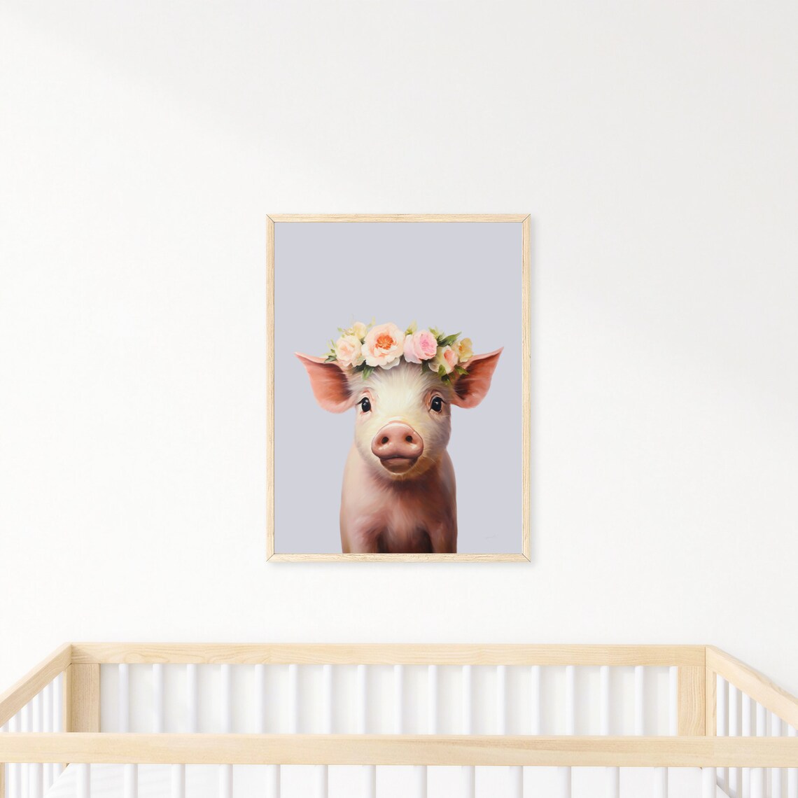 Baby Pig Flower Crown Cute Nursery Animal Art Print For Girls