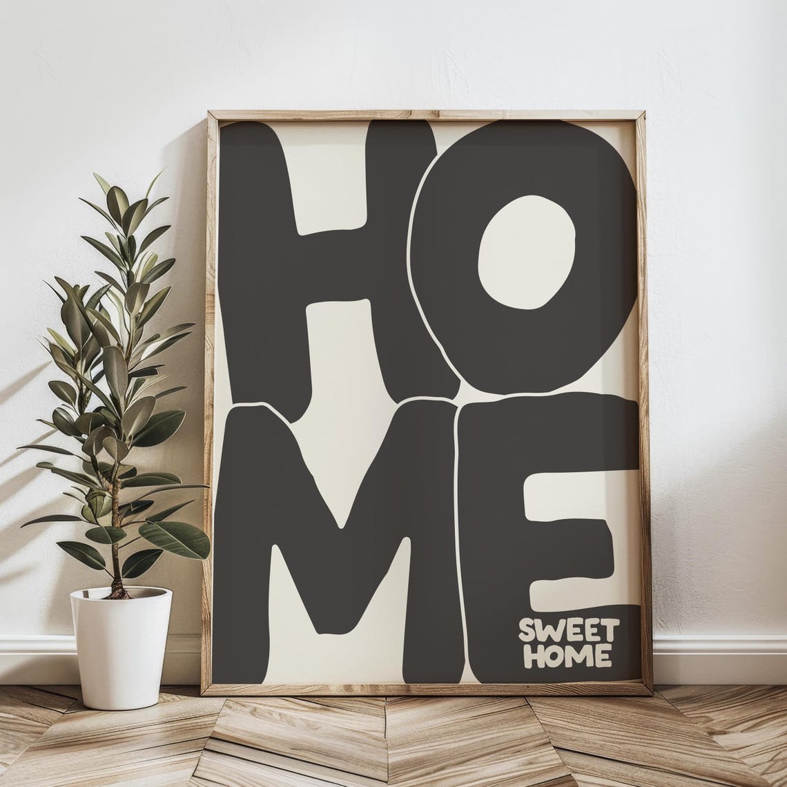 Home Sweet Home Bold Black Lettering Minimalist Cream Poster