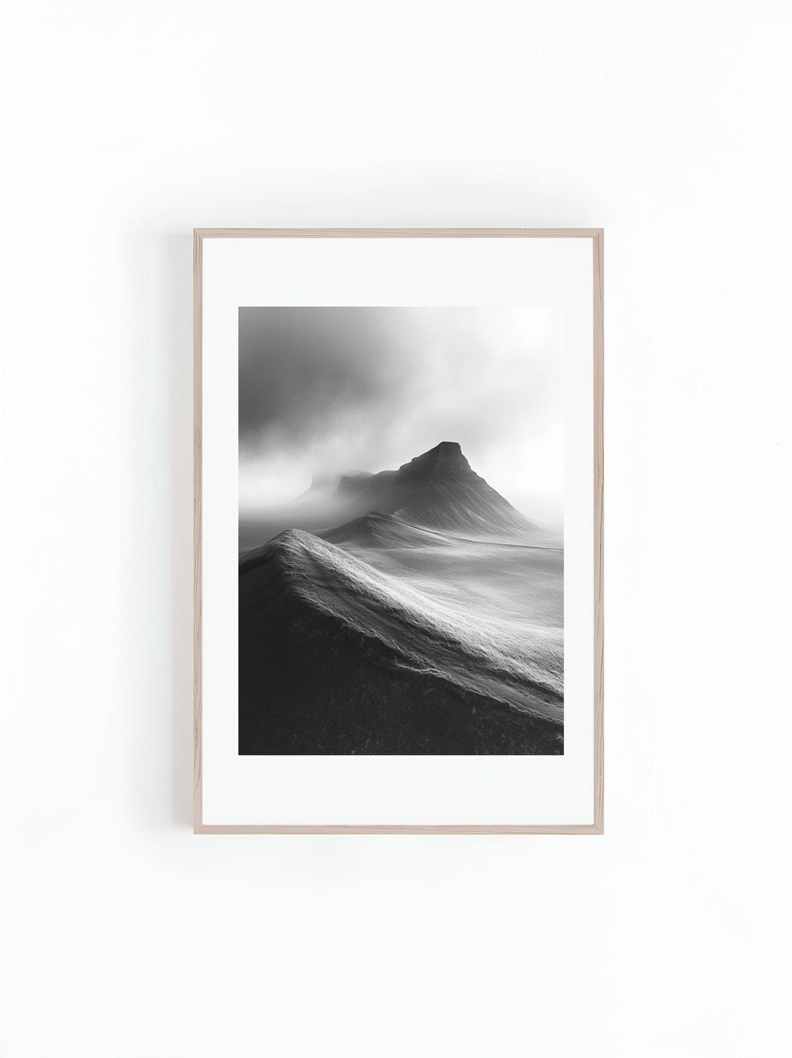 Photo Winding Trail Through Mountains Range Black And White Beautiful Landscape Photo Minimalist Wall Art Print Instant