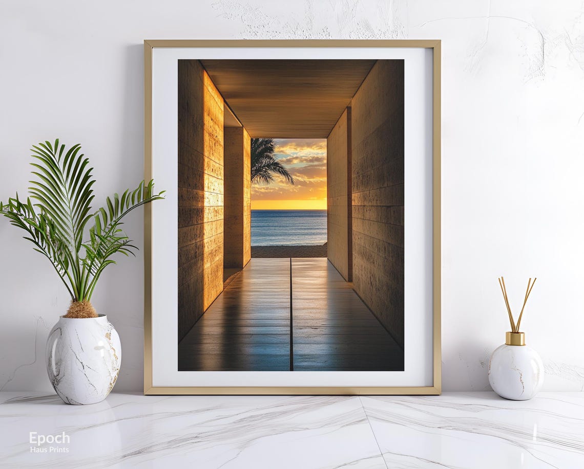 Beach Sunset Hallway Leading To Beach Wall Art Large Poster Geometric Hallway Architecture Print Instant - Image 3