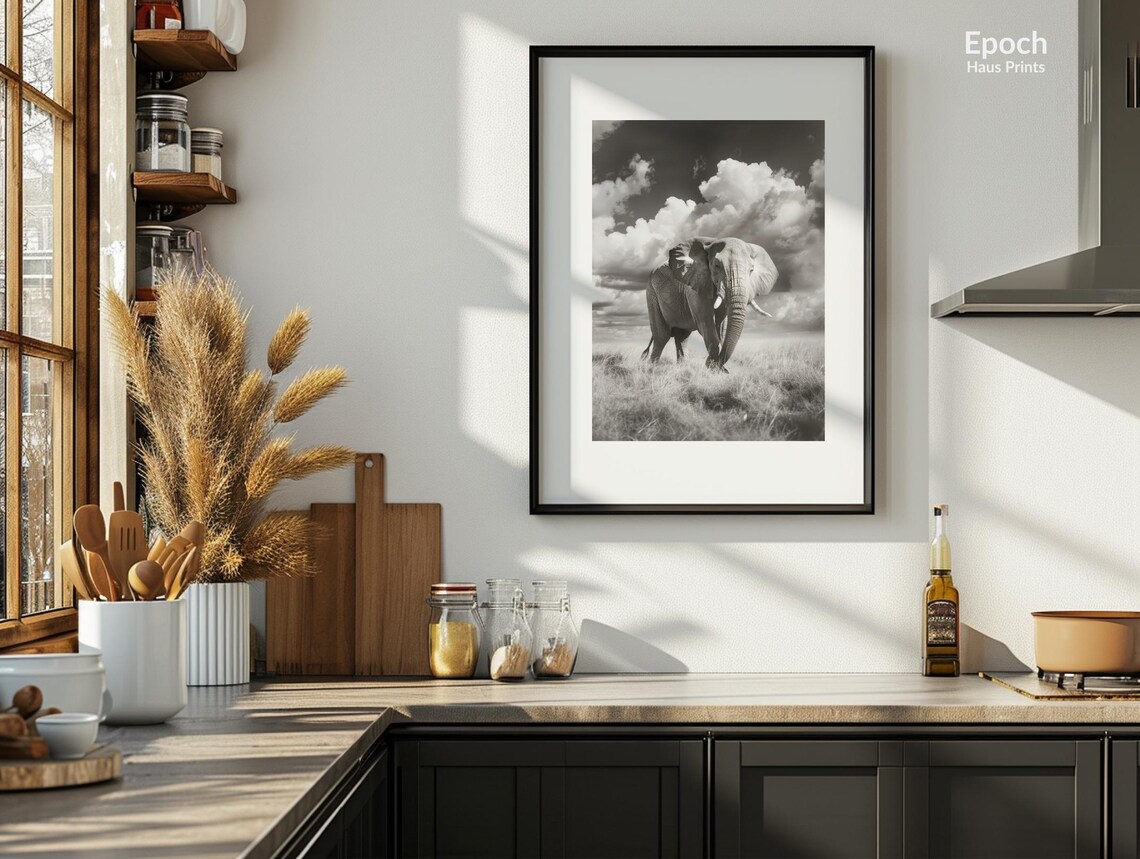 African Elephant Walking Under Dramatic Cloudy Sky Photo Poster - Image 3