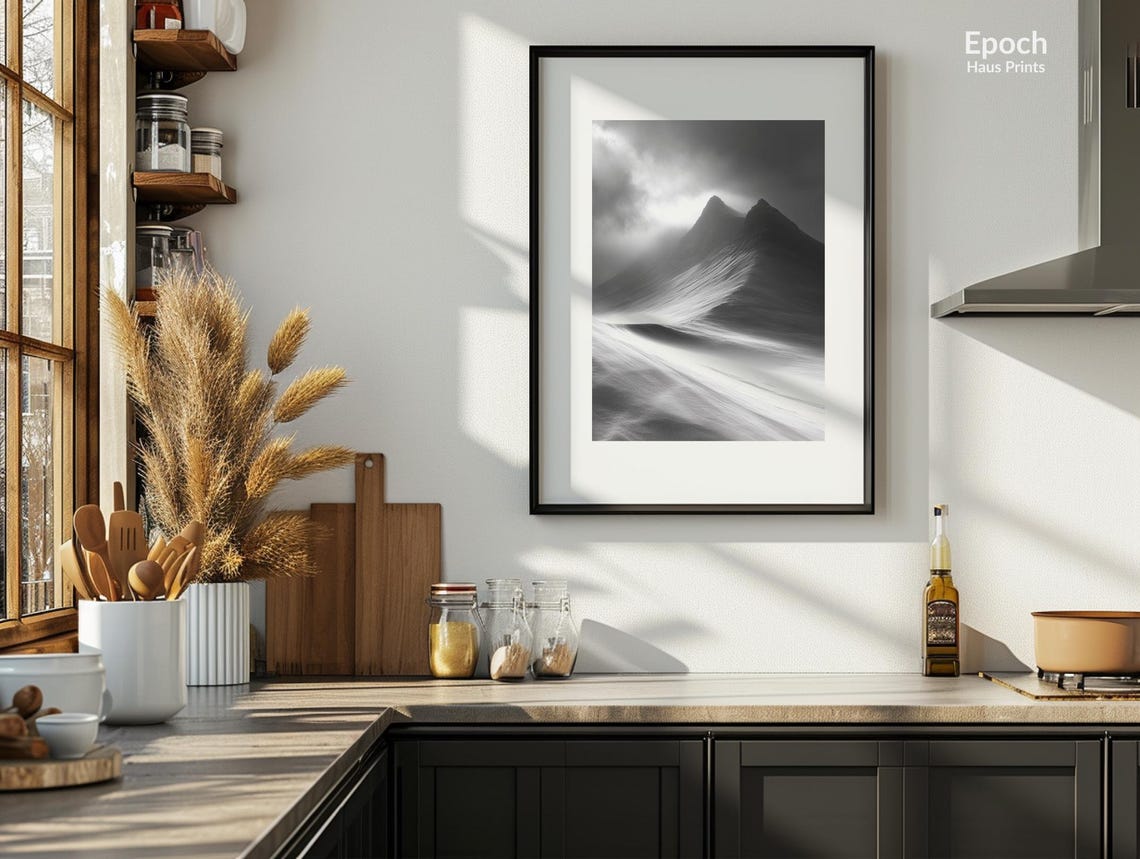Photo Winding Trail Through Mountains Range Black And White Beautiful Landscape Photo Minimalist Wall Art Print Instant - Image 3