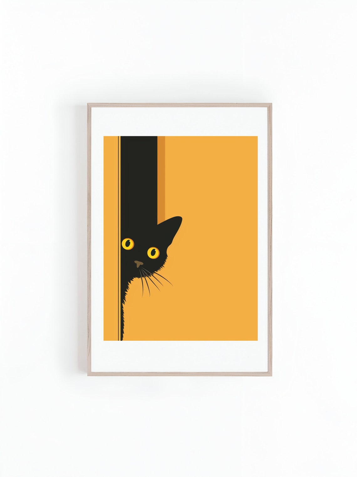 Cat Peeking From Doorway, Minimalist Art Print