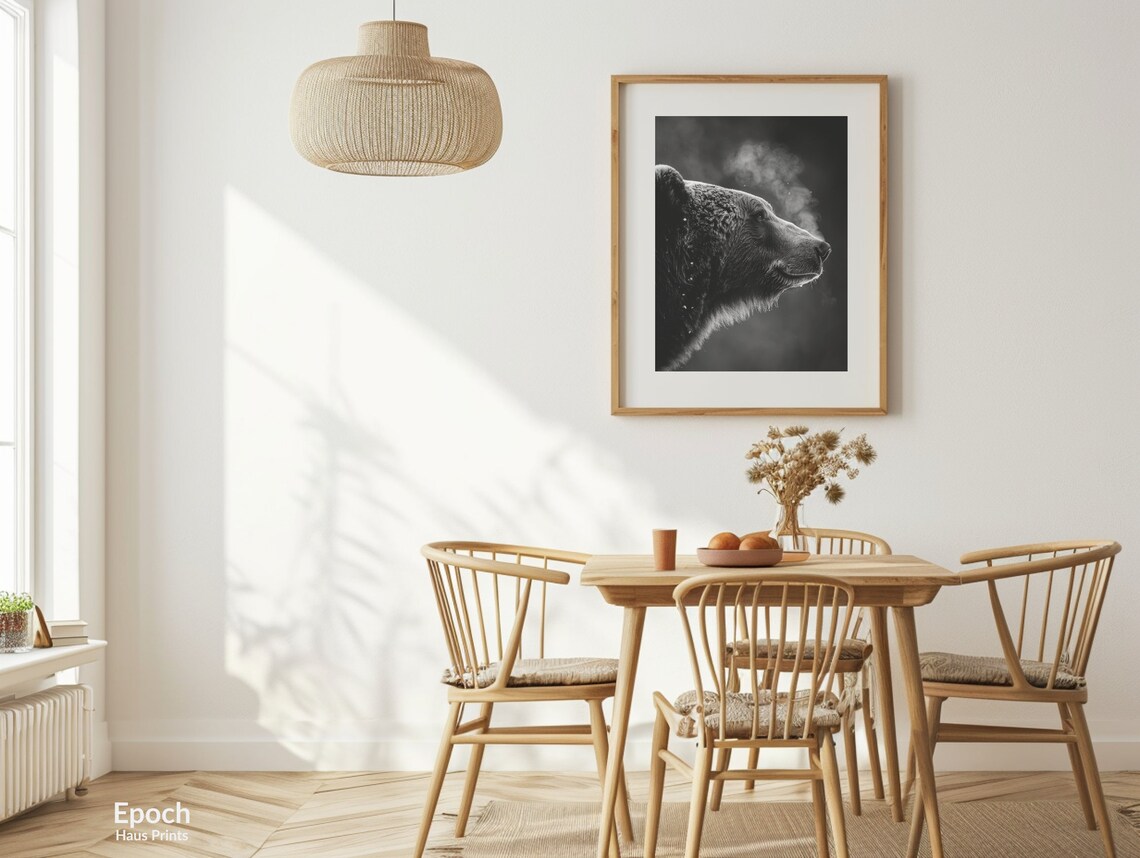 Grizzly Bear Black And White Wildlife Art Print - Image 2