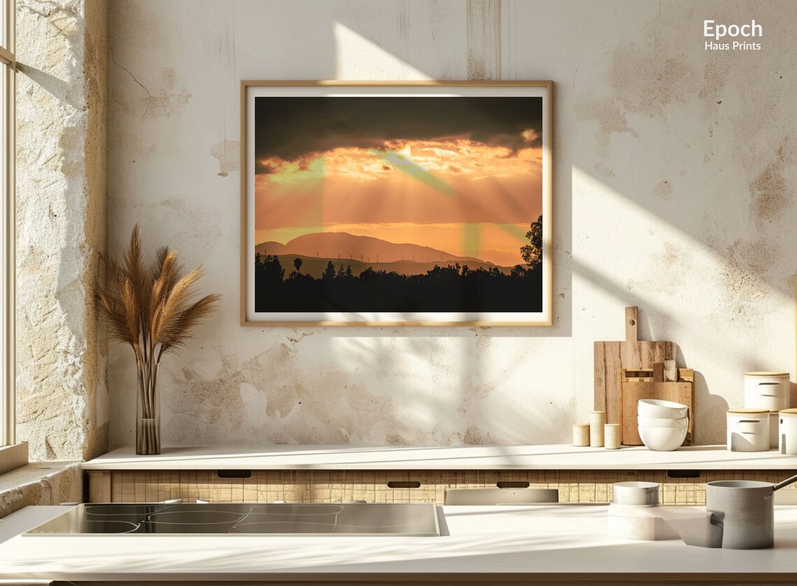 Beautiful Sunset Over Mountains, Landscape Art Print - Image 3
