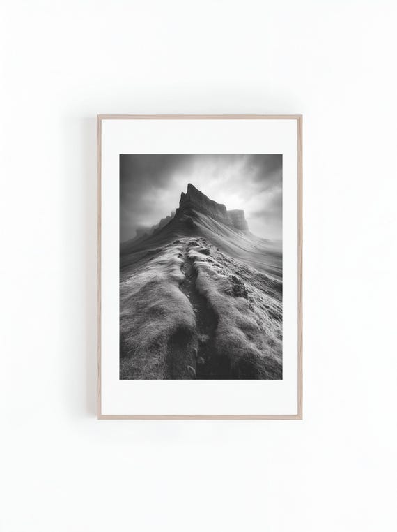 Photo Winding Trail Through Mountains Range Black And White Beautiful Landscape Photo Minimalist Wall Art Print Instant