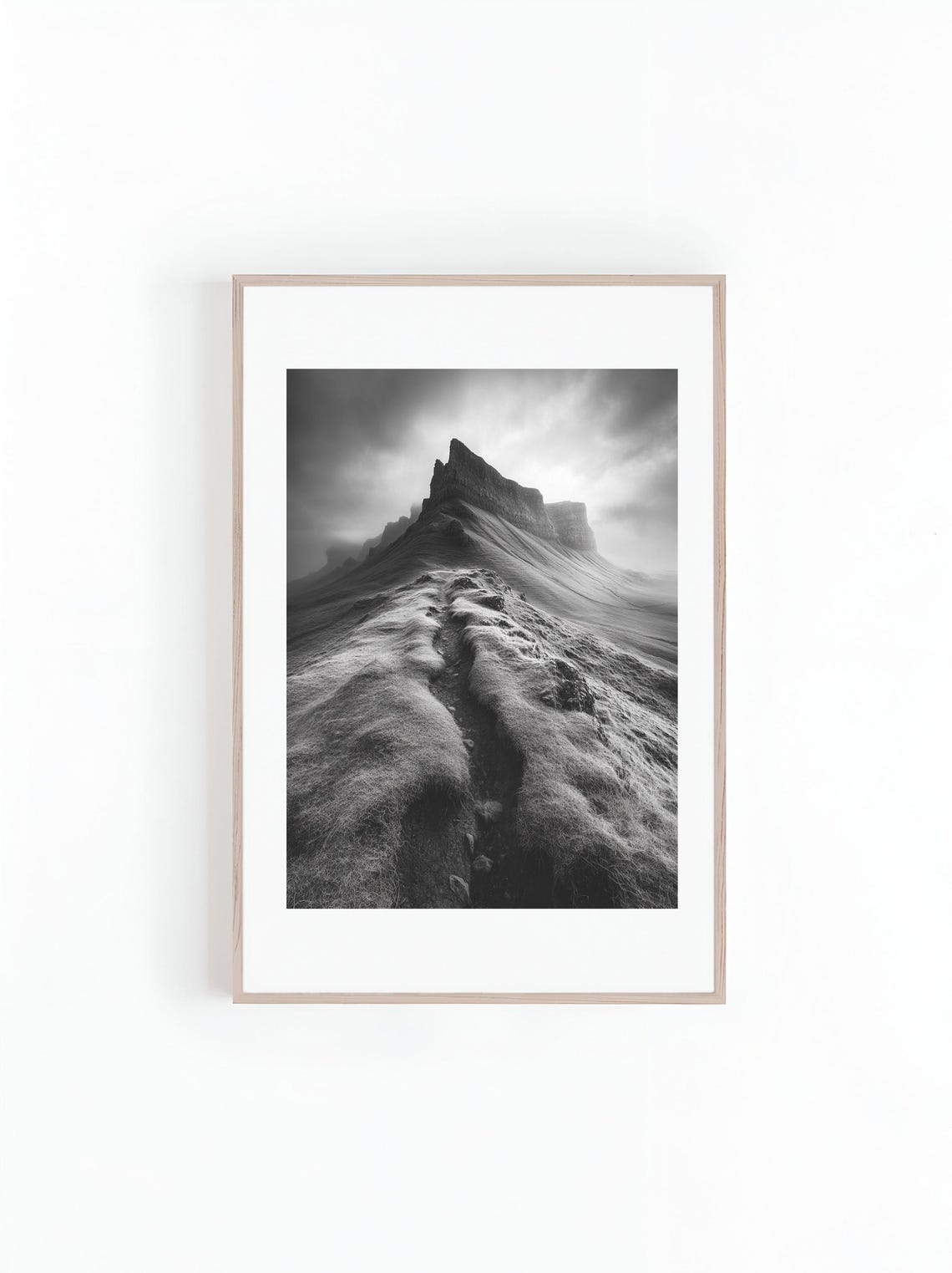 Photo Winding Trail Through Mountains Range Black And White Beautiful Landscape Photo Minimalist Wall Art Print Instant