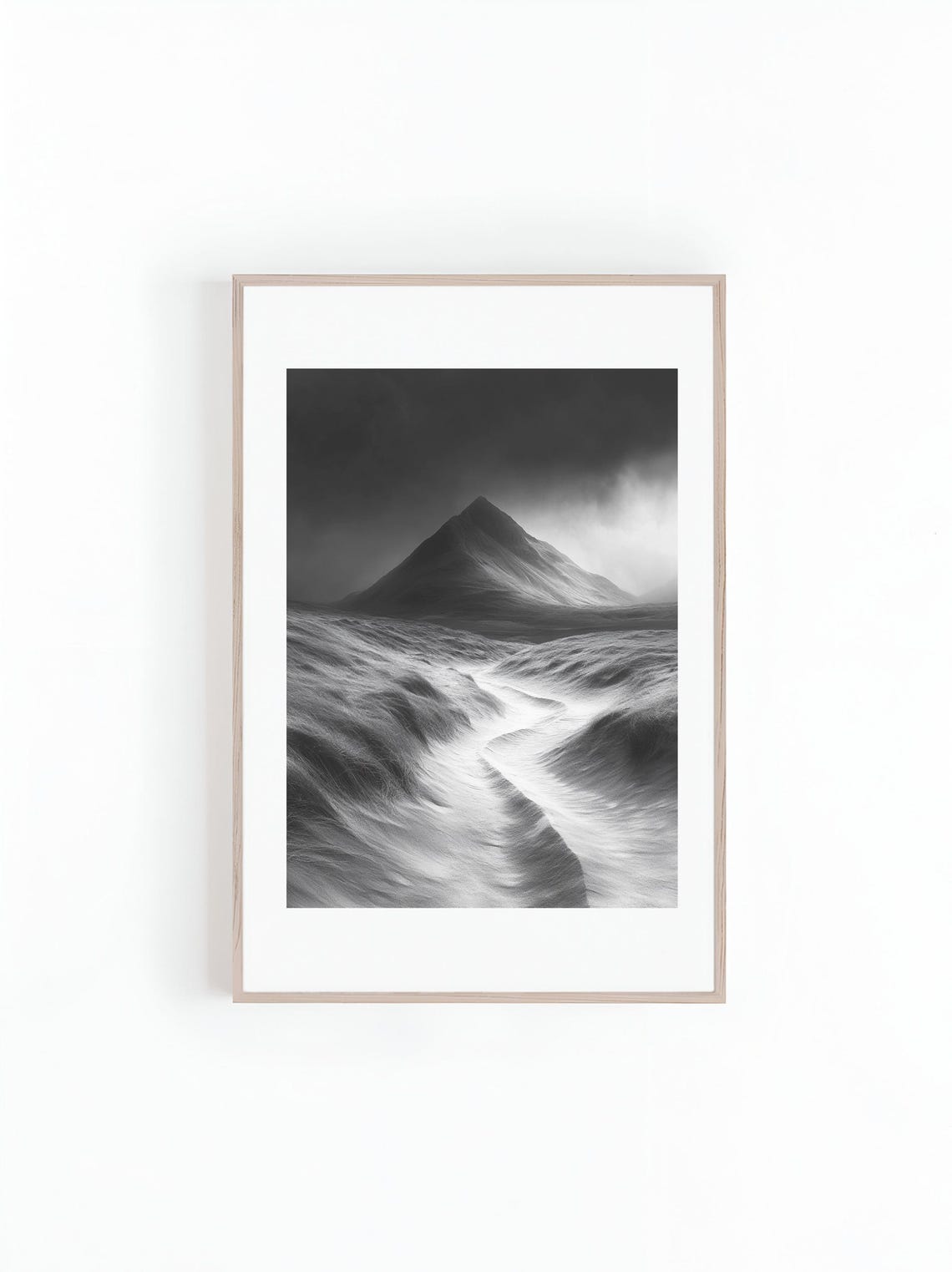 Photo Winding Trail Through Mountains Range Black And White Beautiful Landscape Photo Minimalist Wall Art Print Instant