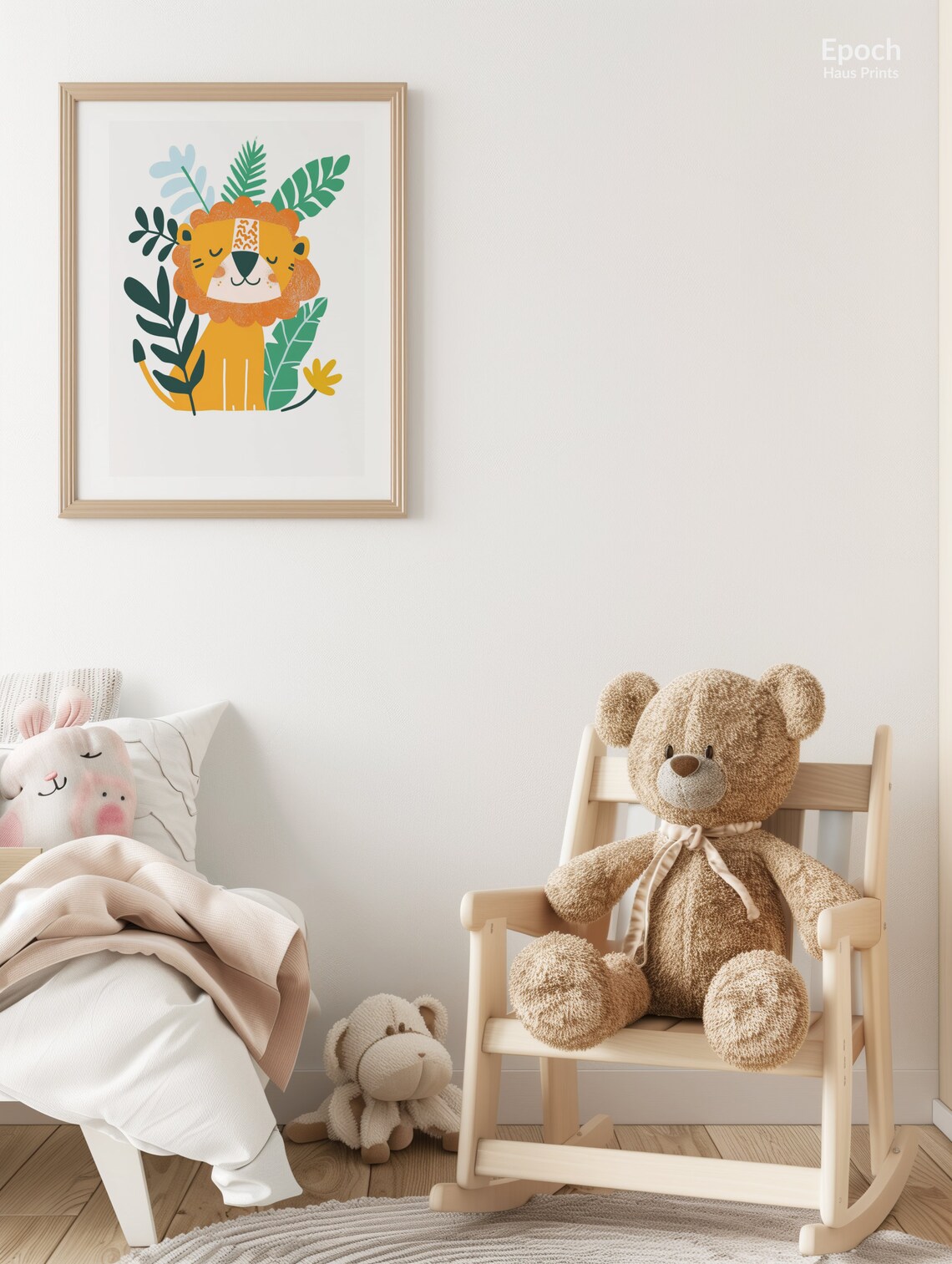 Cute Smiling Lion Surrounded By Tropical Leaves Kids Room Poster - Image 2