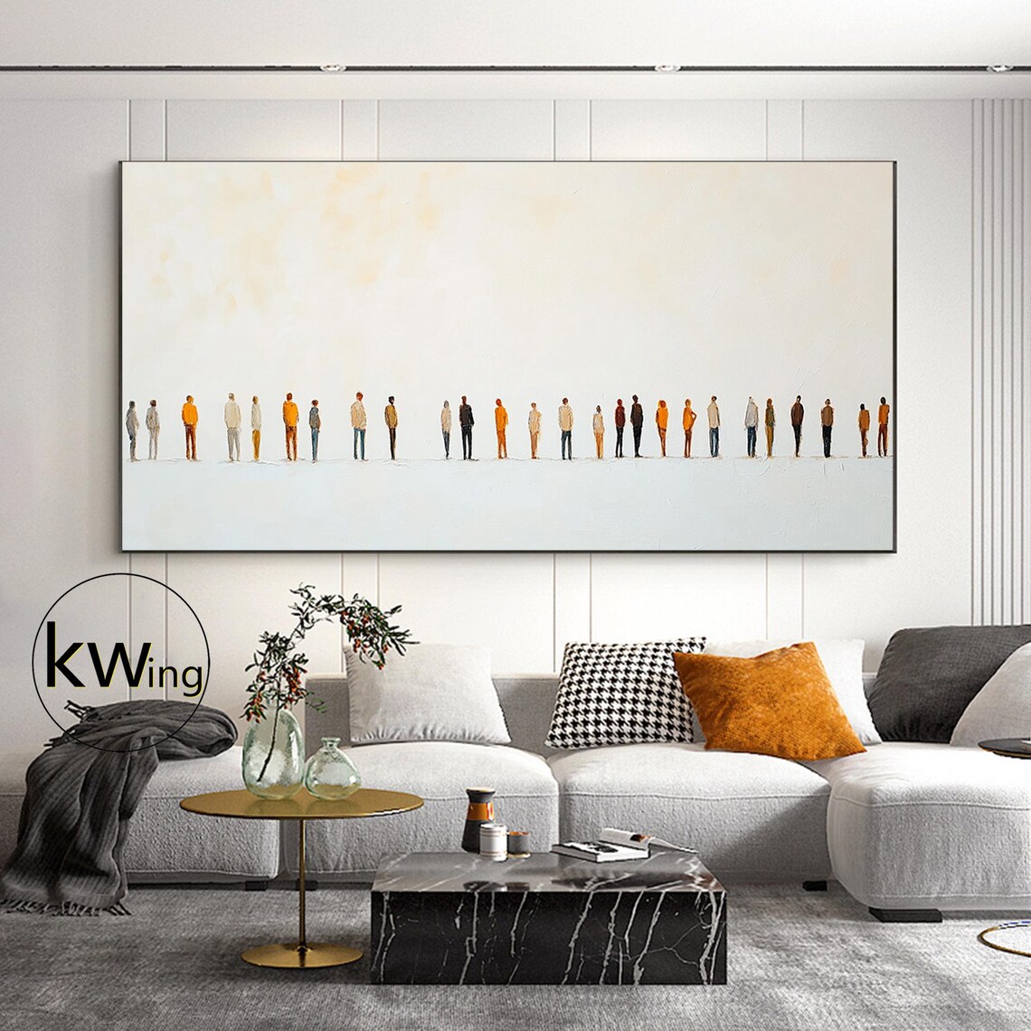 Minimalist Crowd of People Standing in Line Earth Tone Art Poster - Image 4