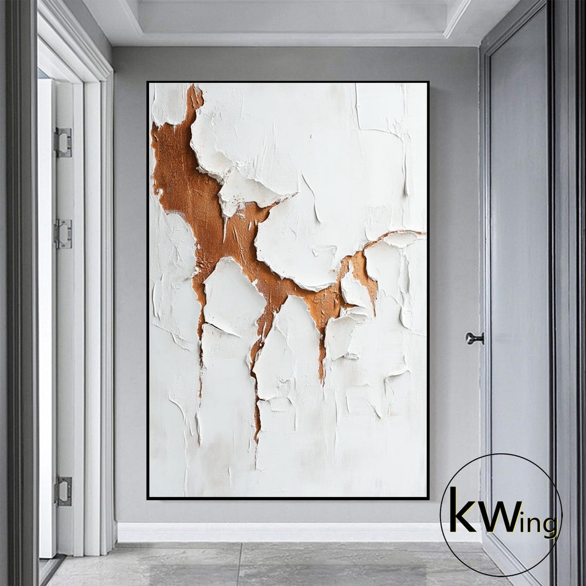 White Copper Cracked Plaster 3D Texture Abstract Painting Wall Poster - Image 3