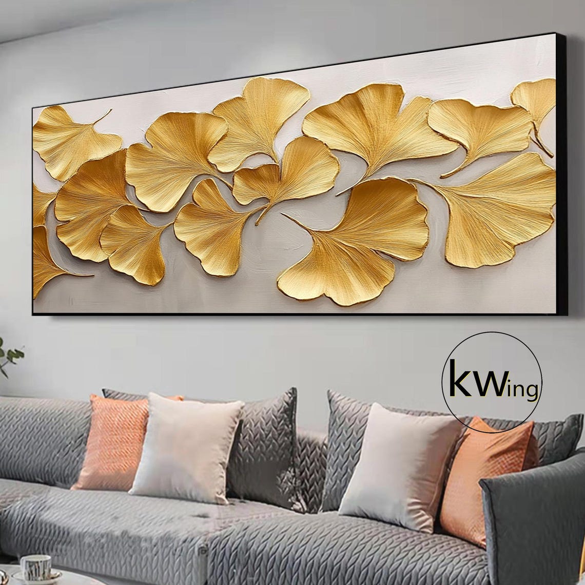 Gold Ginkgo Leaves 3D Relief Botanical Painting Luxury Wall Art Poster - Image 4