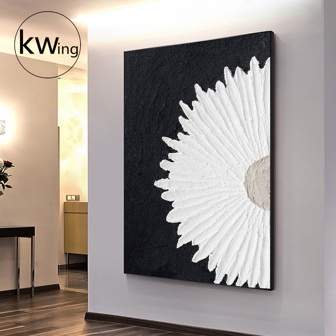 White Daisy Flower Black Background 3D Textured Floral Art Poster - Image 5