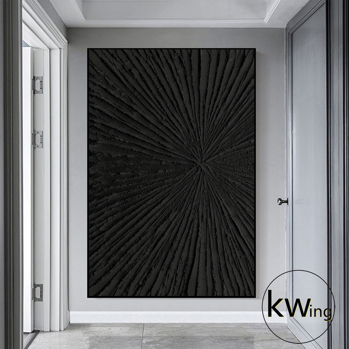 Black Sunburst 3D Textured Abstract Painting Radial Minimalist Poster - Image 3