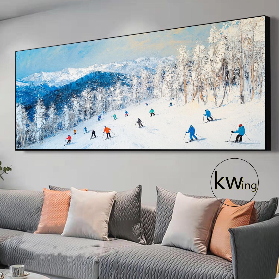Skiers Gliding Down Snowy Slopes Blue Mountains Winter Sports Poster - Image 4
