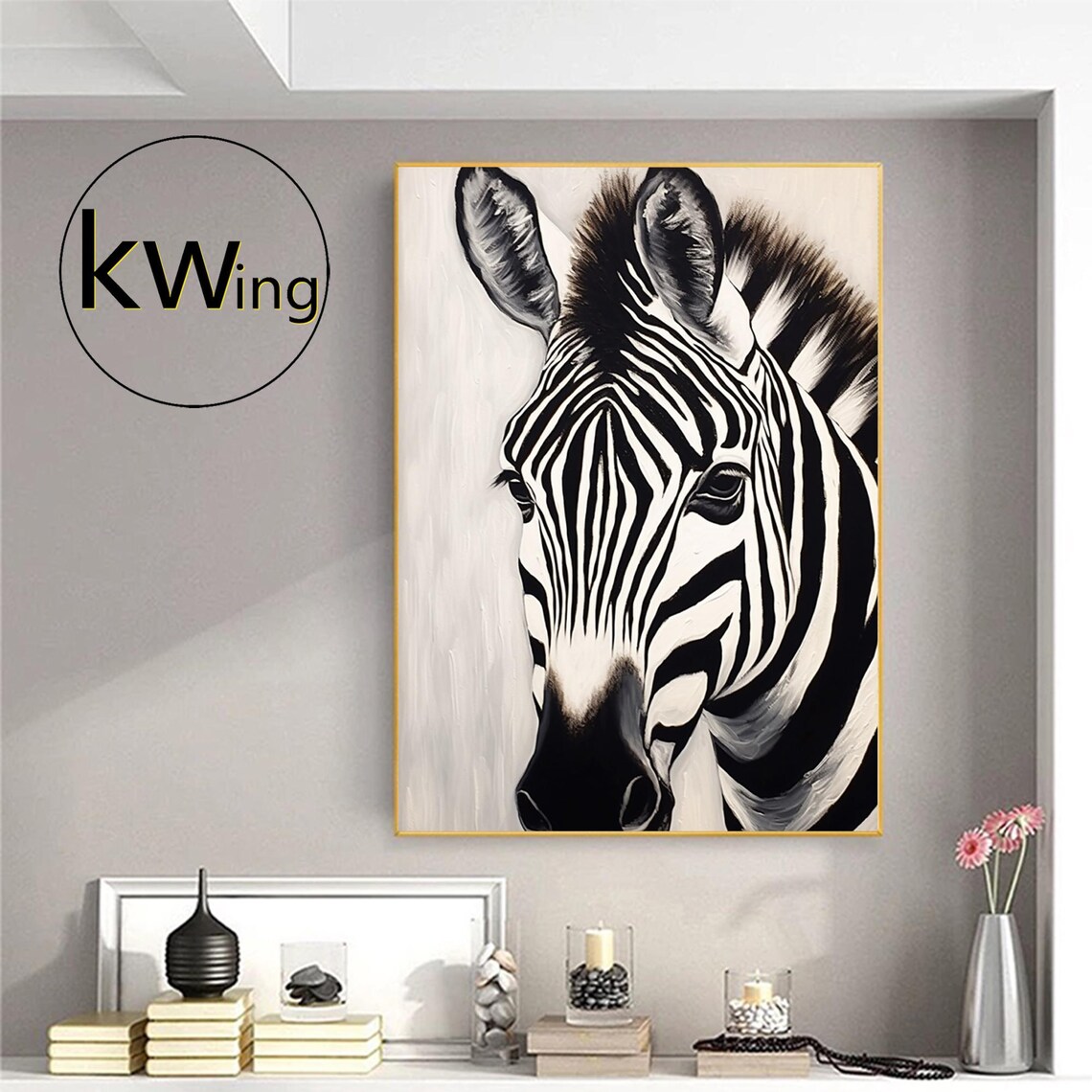 Black White Zebra Portrait Abstract Oil Painting Minimalist Animal Poster - Image 2