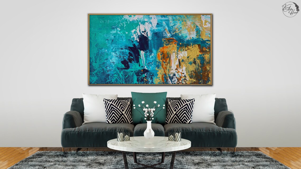 Blue and Orange Abstract Art Print, Home Gym Decor - Image 4