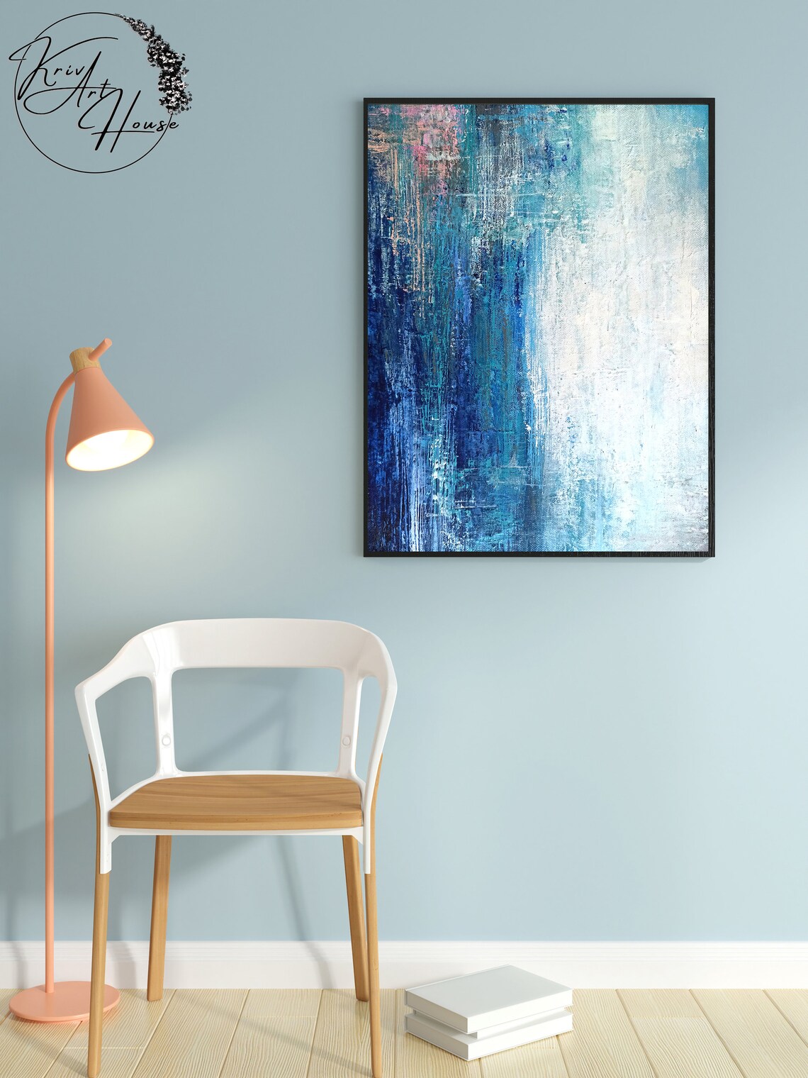 Blue White Ocean Horizon Abstract Modern Seascape Wall Poster - Image 3