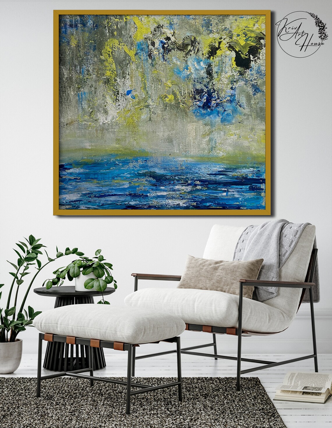 Blue Ocean Wave Cloudy Sky Abstract Seascape Painting Wall Poster - Image 4