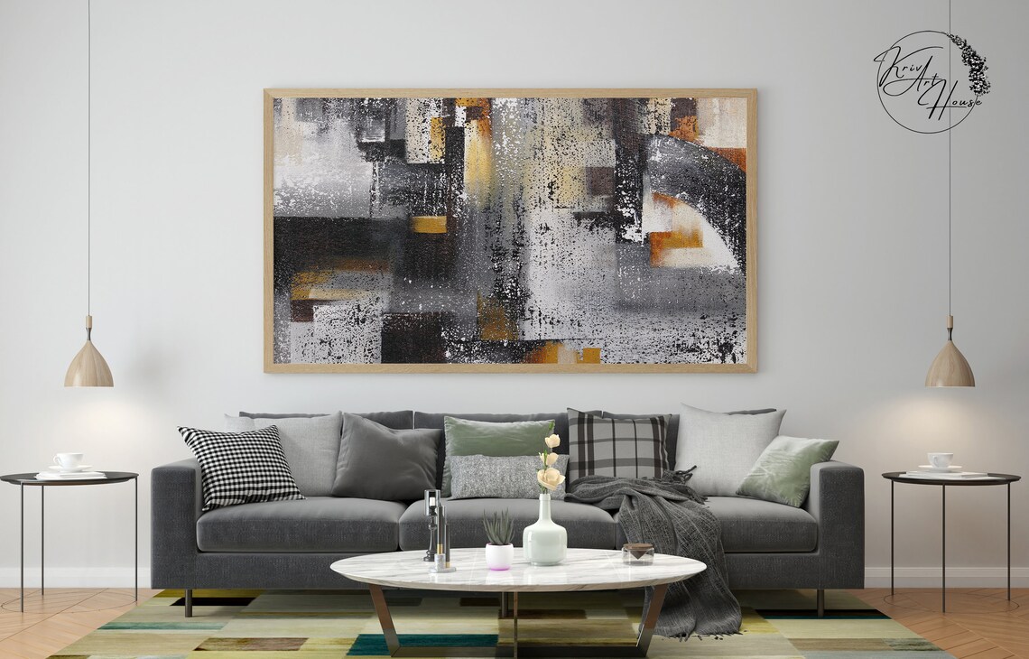 Black Gold Arc Abstract Industrial Speckled Texture Art Poster - Image 4