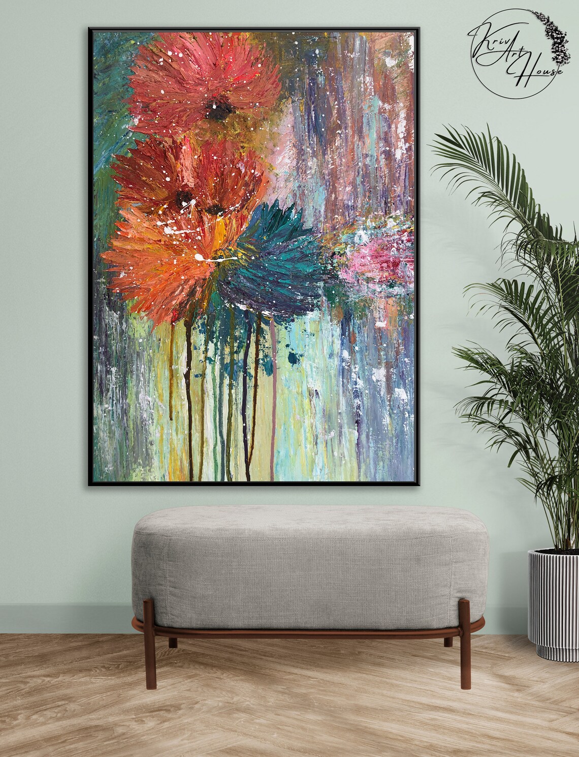 Abstract Floral Painting, Palette Knife Art Print - Image 4
