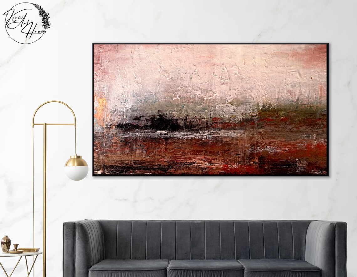 Dusty Pink Brown Landscape Horizon Abstract Painting Moody Wall Poster - Image 2