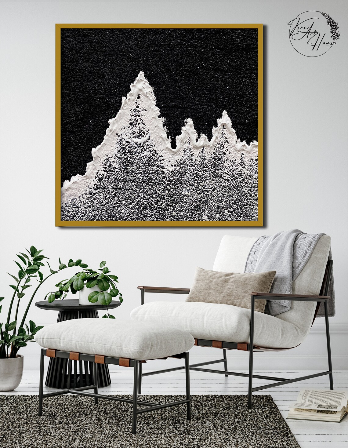 Minimalist Mountain Abstract, Black And White Art Print - Image 2